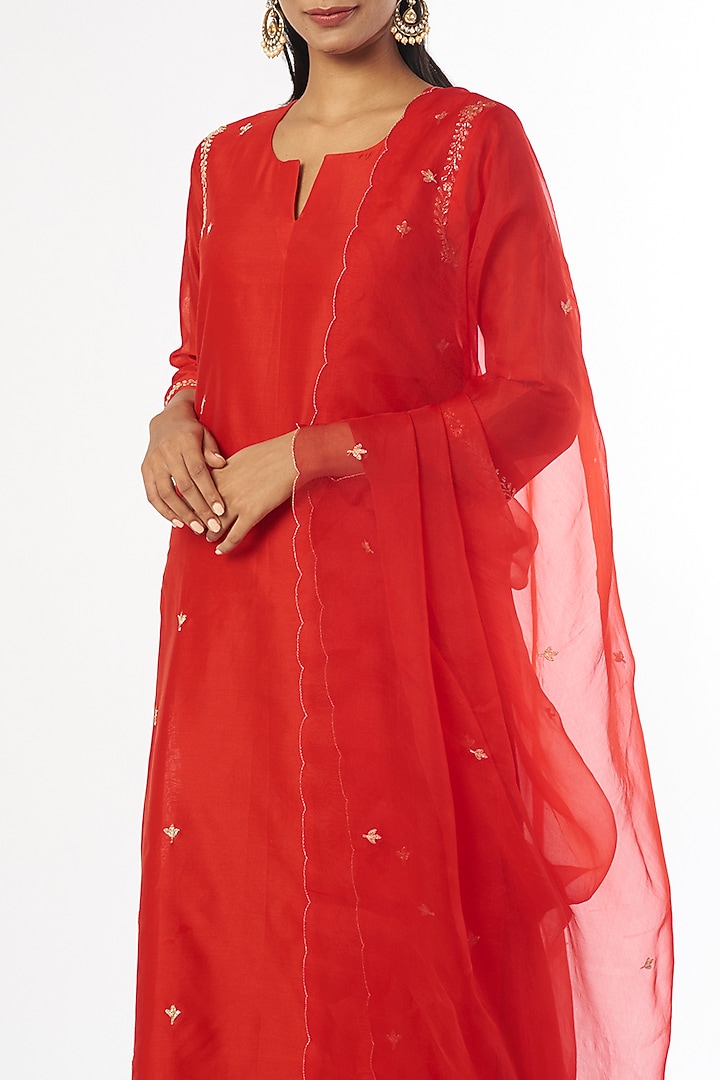 Red Organza Silk Party Wear Sharara Set by Firann by Shaheen at Pernia's Pop Up Shop