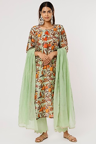Pista Green Kalamkari A-Line Kurta Set by Firann by Shaheen