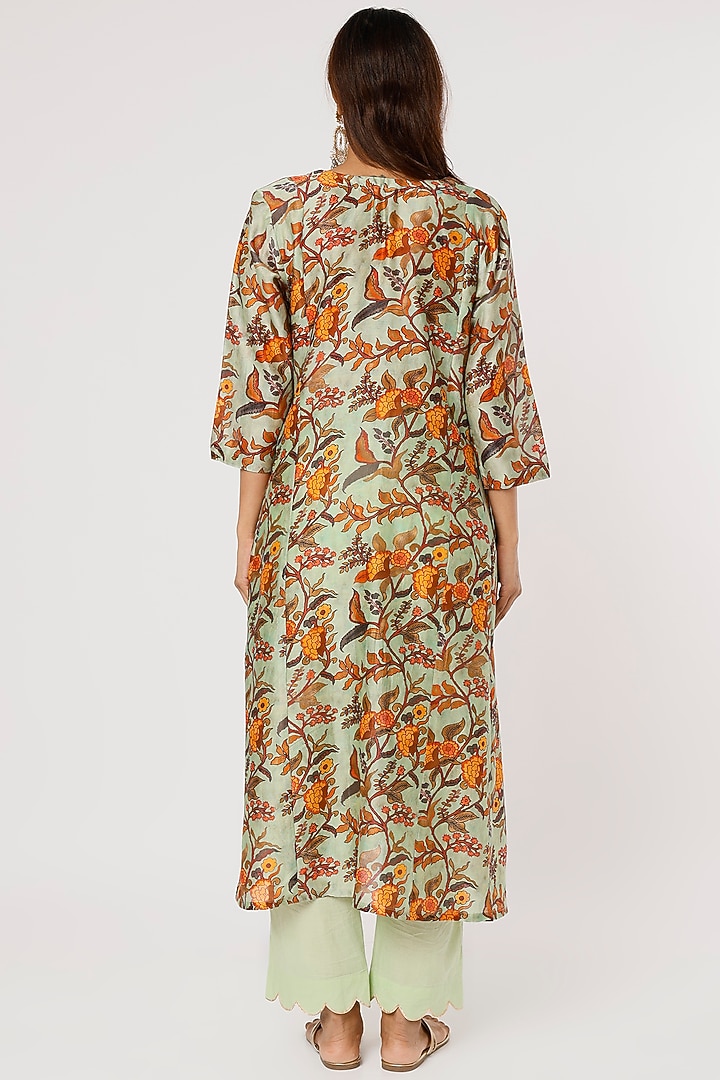 Pista Green Kalamkari A-Line Kurta Set by Firann by Shaheen at Pernia's Pop Up Shop