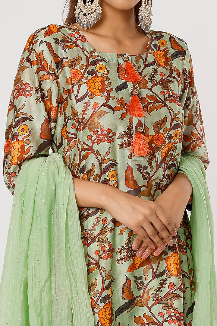 Pista Green Kalamkari A-Line Kurta Set by Firann by Shaheen at Pernia's Pop Up Shop