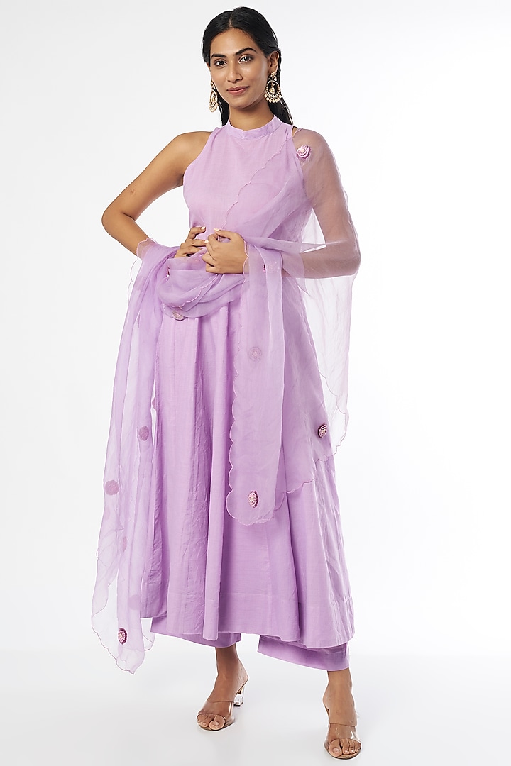 Lilac Cotton Anarkali Set by Firann by Shaheen