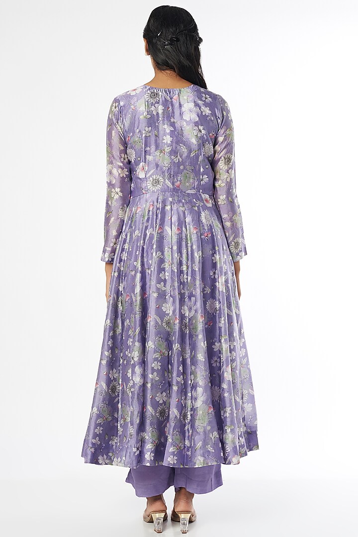 Lilac Italian Silk Organza Party Wear Anarkali Set by Firann by Shaheen at Pernia's Pop Up Shop