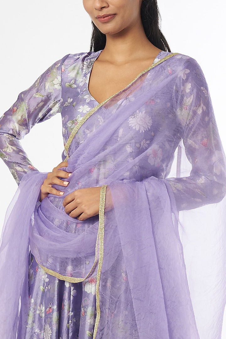 Lilac Italian Silk Organza Party Wear Anarkali Set by Firann by Shaheen at Pernia's Pop Up Shop