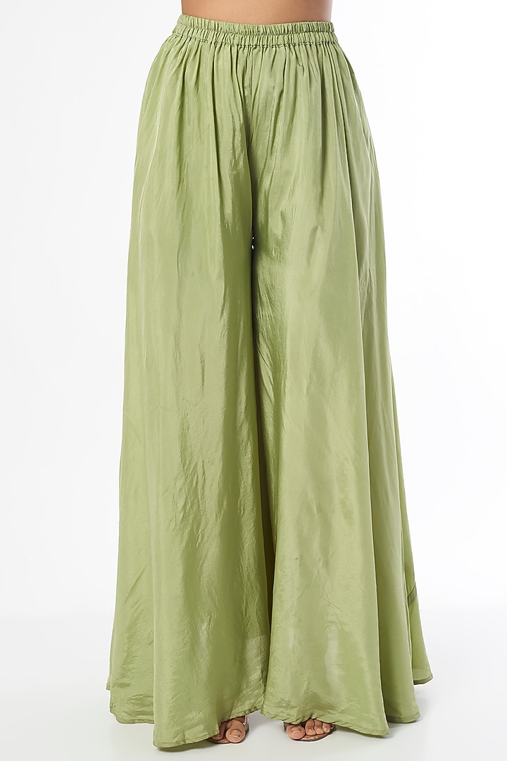 Green Silk Party Wear Sharara Set by Firann by Shaheen at Pernia's Pop Up Shop
