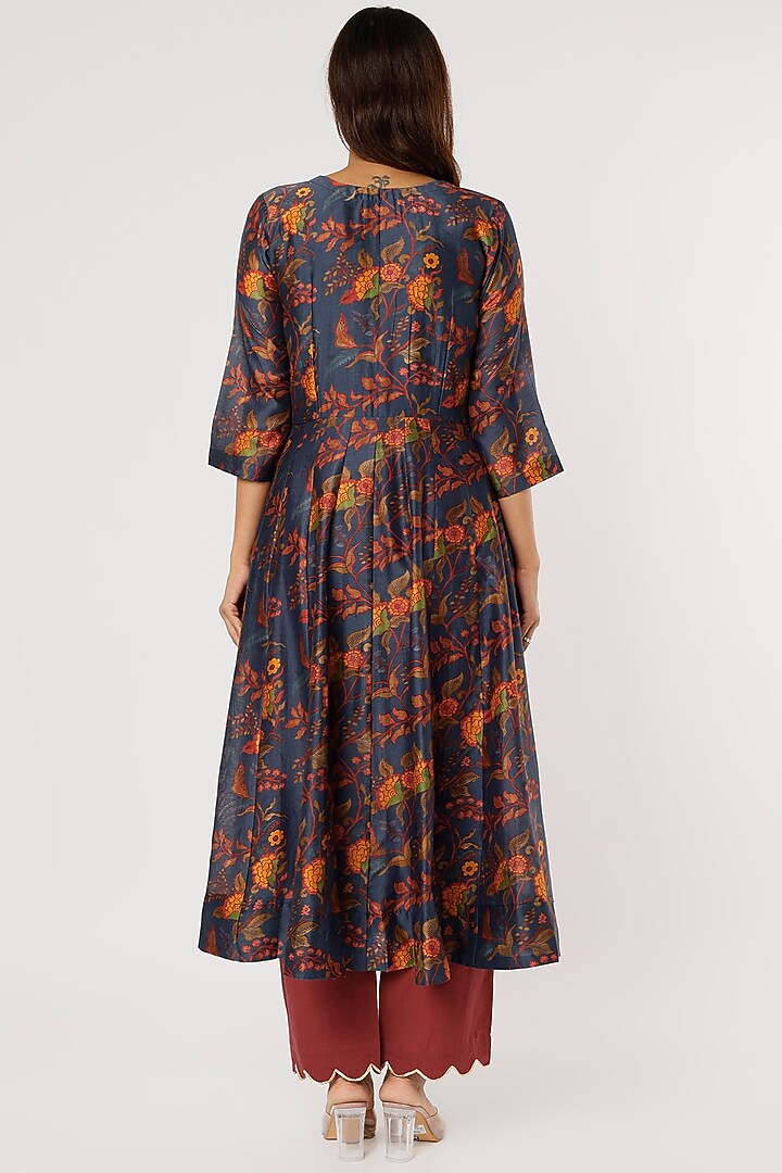 Blue Printed Party Wear Anarkali Set by Firann by Shaheen at Pernia's Pop Up Shop