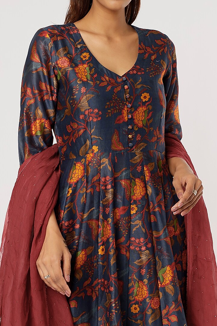 Blue Printed Party Wear Anarkali Set by Firann by Shaheen at Pernia's Pop Up Shop