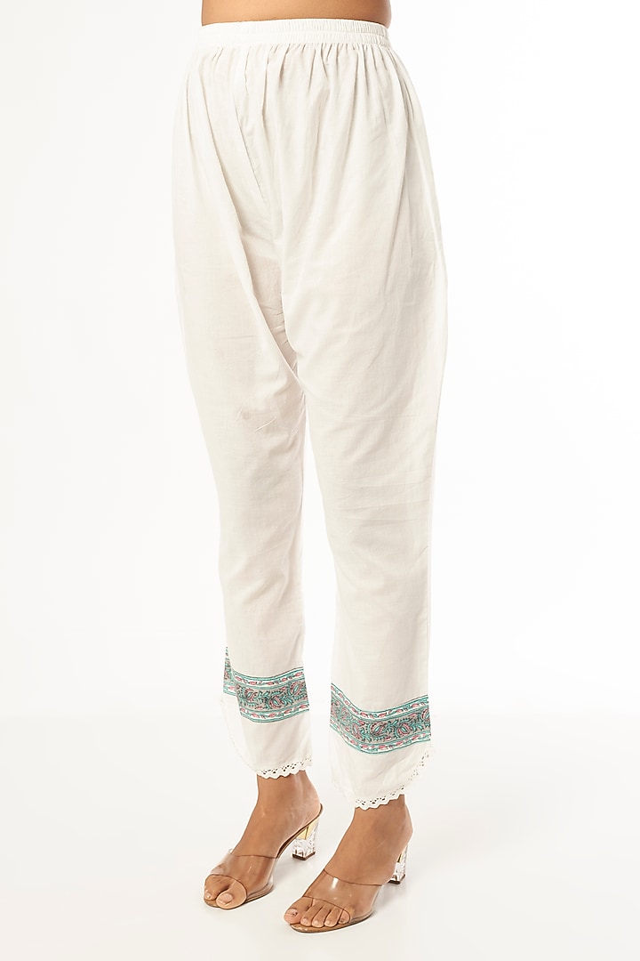 White Cotton Block Printed Kurta Set by Firann by Shaheen at Pernia's Pop Up Shop