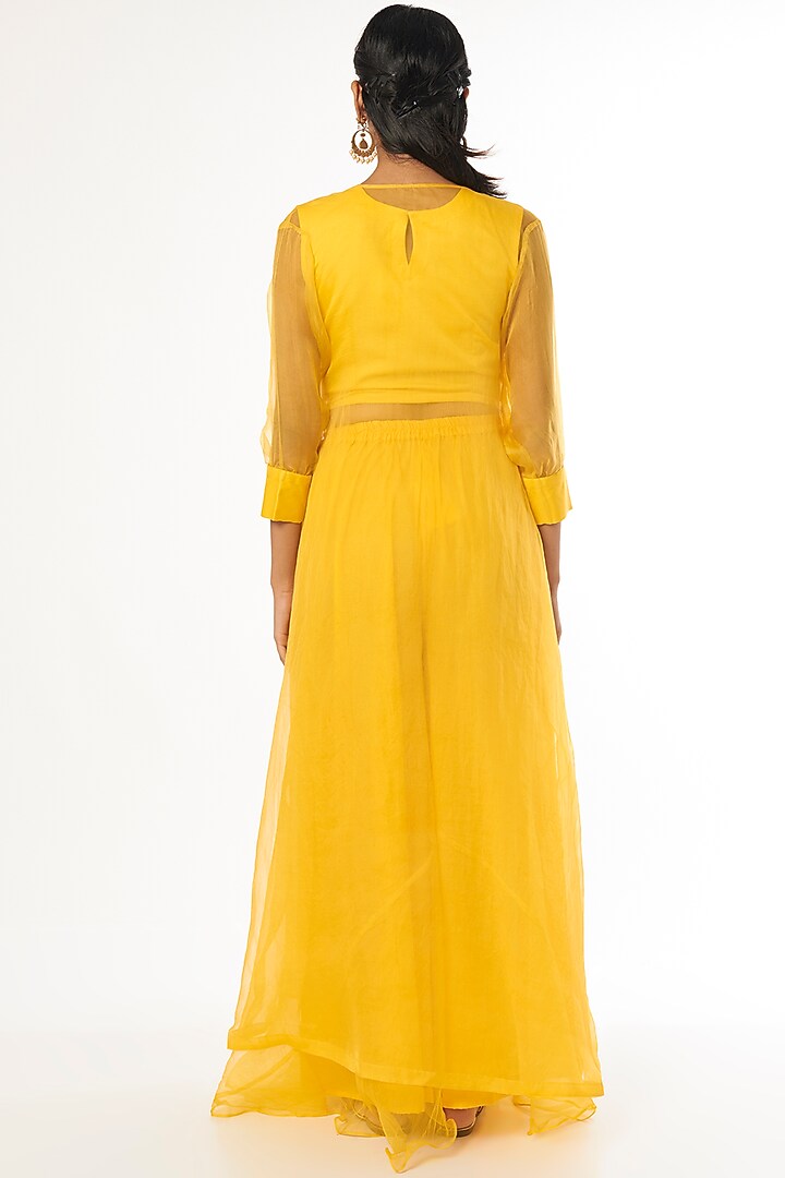Bright Yellow Chiffon Tiered Skirt Set by Firann by Shaheen at Pernia's Pop Up Shop