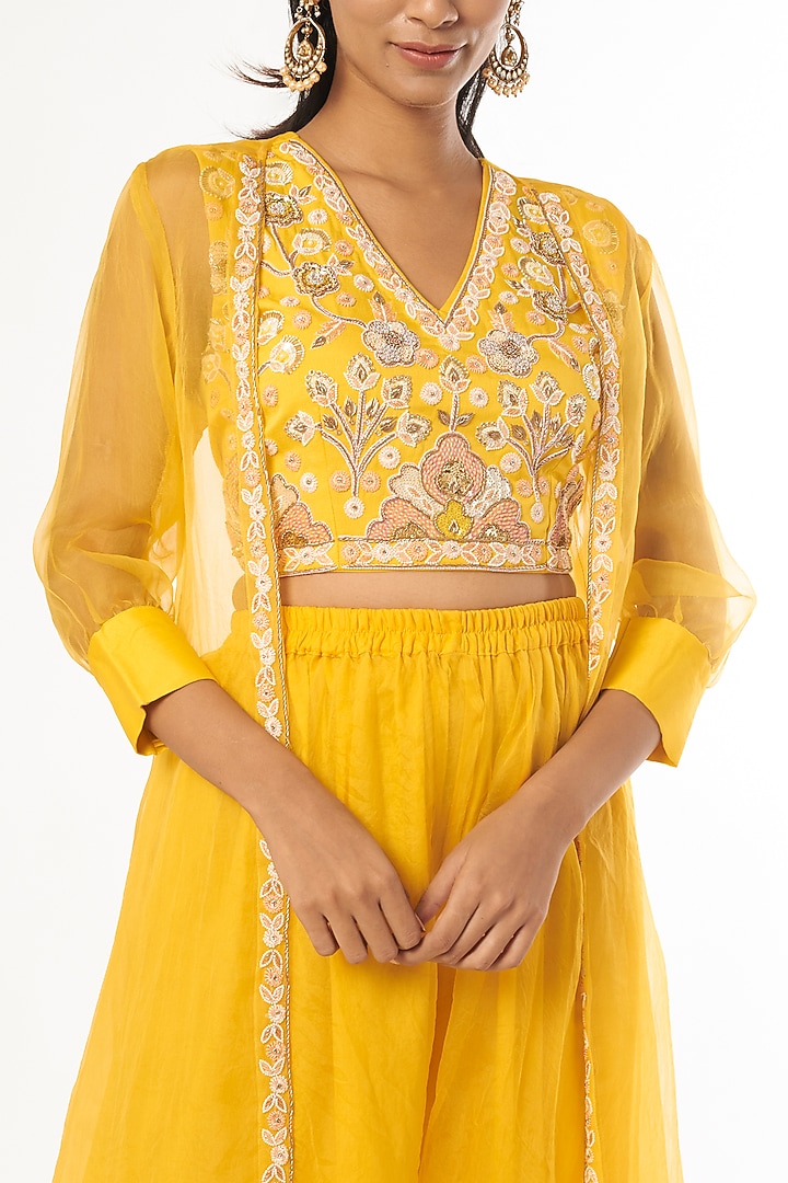 Bright Yellow Chiffon Tiered Skirt Set by Firann by Shaheen at Pernia's Pop Up Shop
