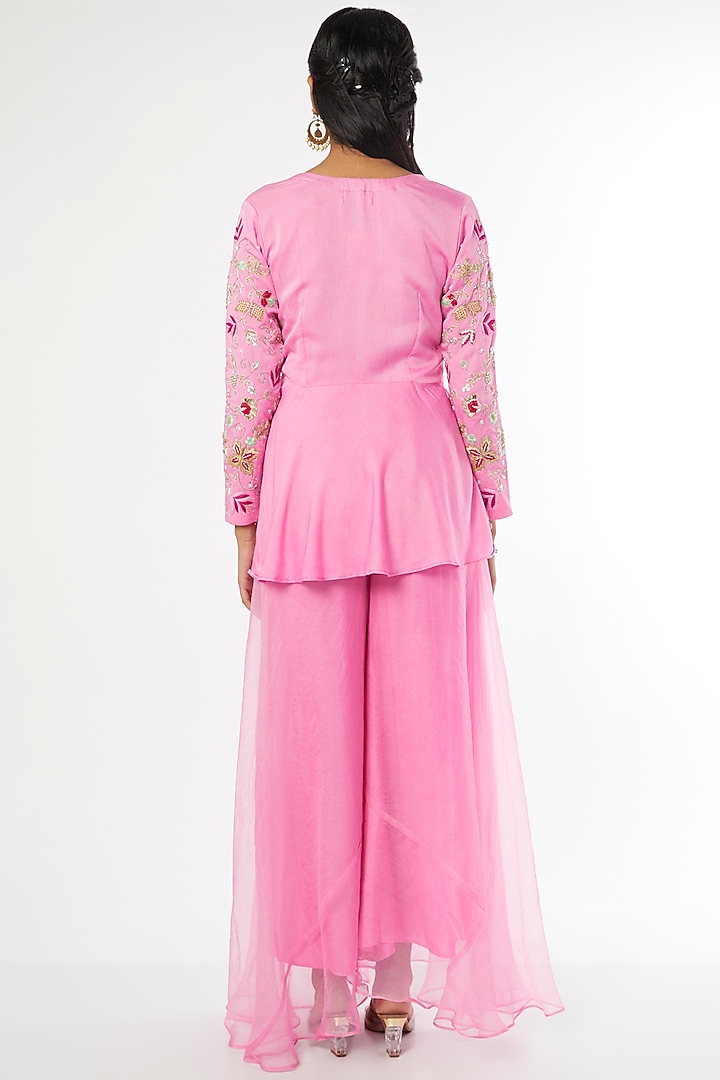 Bright Pink Organza Silk Party Wear Sharara Set by Firann by Shaheen at Pernia's Pop Up Shop