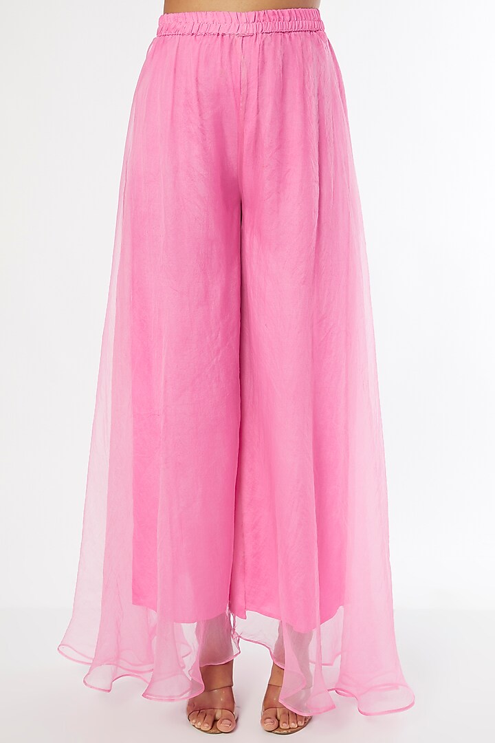 Bright Pink Organza Silk Party Wear Sharara Set by Firann by Shaheen at Pernia's Pop Up Shop