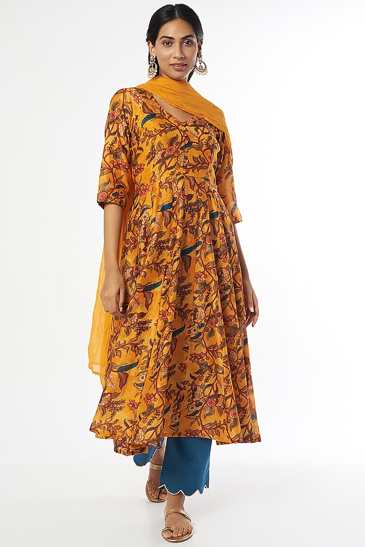 Yellow Floral Printed Anarkali Set by Firann by Shaheen at Pernia's Pop Up Shop