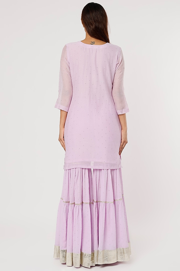 Lilac Cotton Crush Mukaish Party Wear Sharara Set by Firann by Shaheen at Pernia's Pop Up Shop