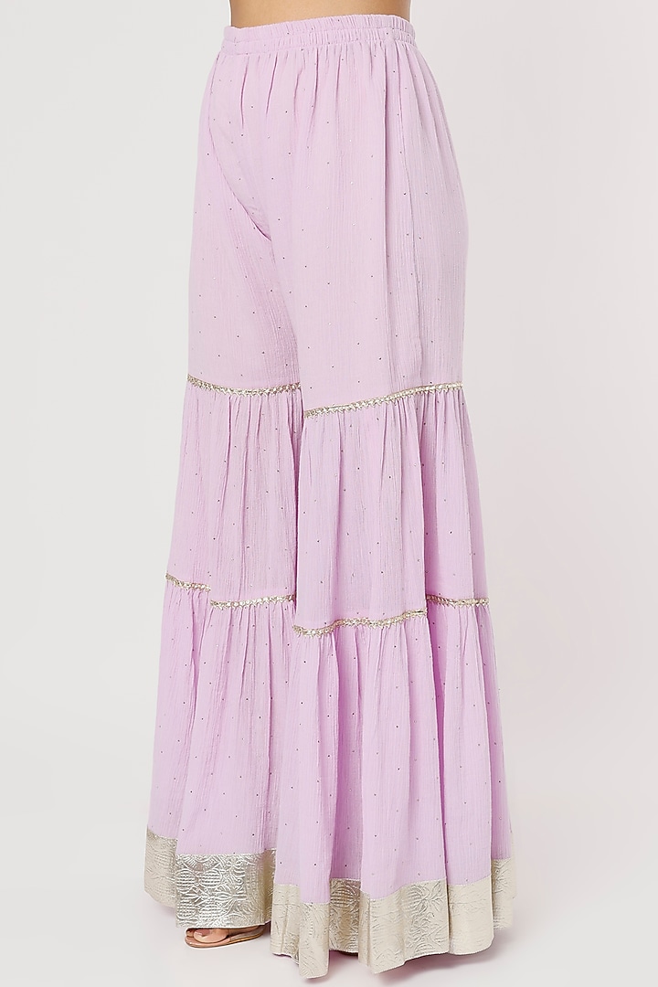 Lilac Cotton Crush Mukaish Party Wear Sharara Set by Firann by Shaheen at Pernia's Pop Up Shop