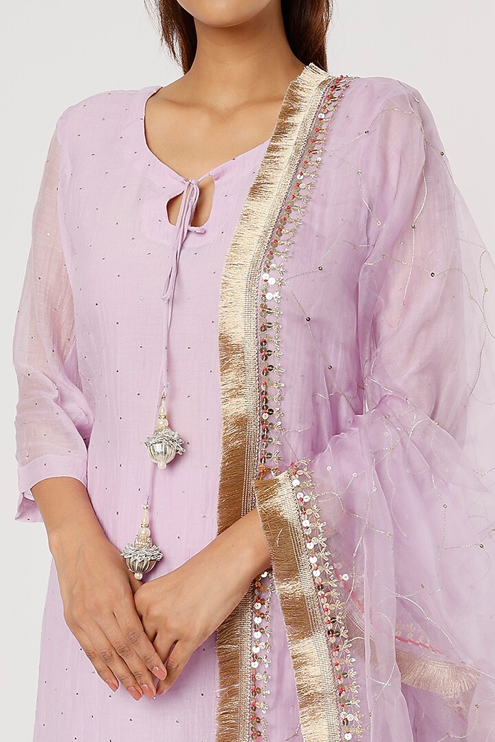 Lilac Cotton Crush Mukaish Party Wear Sharara Set by Firann by Shaheen at Pernia's Pop Up Shop