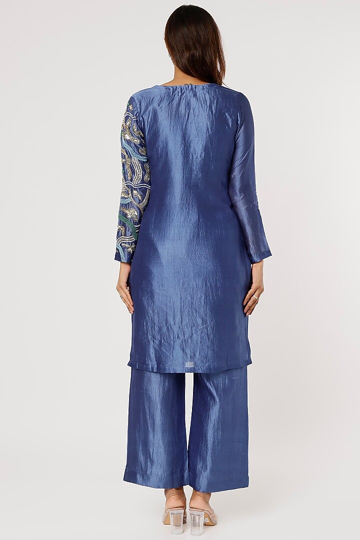 Cobalt Blue Hand Embroidered Kurta Set by Firann by Shaheen at Pernia's Pop Up Shop