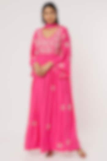 Fuchsia Hand Embroidered Anarkali Set by Firann by Shaheen