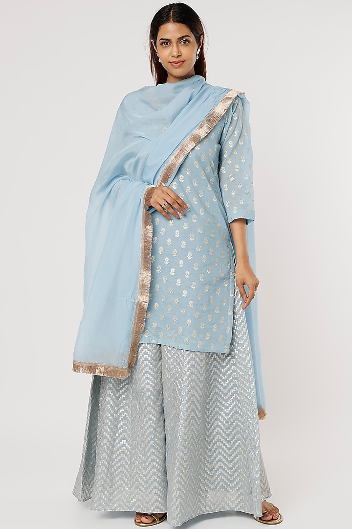 Sky Blue Hand Embroidered Sharara Set by Firann by Shaheen