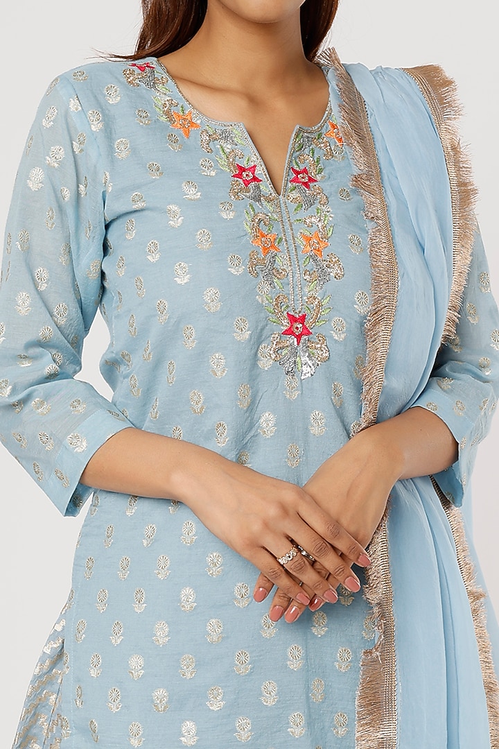 Sky Blue Hand Embroidered Sharara Set by Firann by Shaheen at Pernia's Pop Up Shop