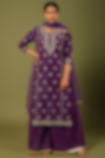 Purple Sharara Set In Chanderi by Firann by Shaheen at Pernia's Pop Up Shop