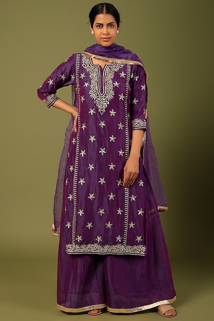 Purple Sharara Set In Chanderi by Firann by Shaheen at Pernia's Pop Up Shop