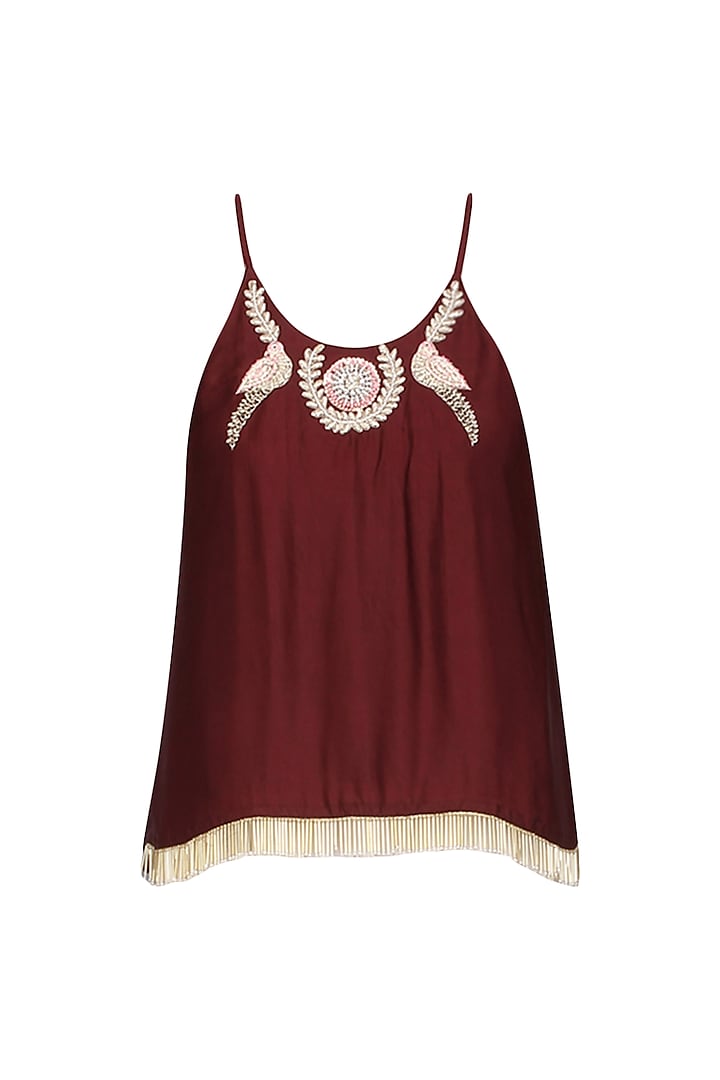 Maroon Ayaat Embroidered Top by Fancy Pants