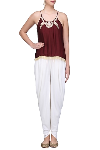 Maroon Ayaat Embroidered Top by Fancy Pants