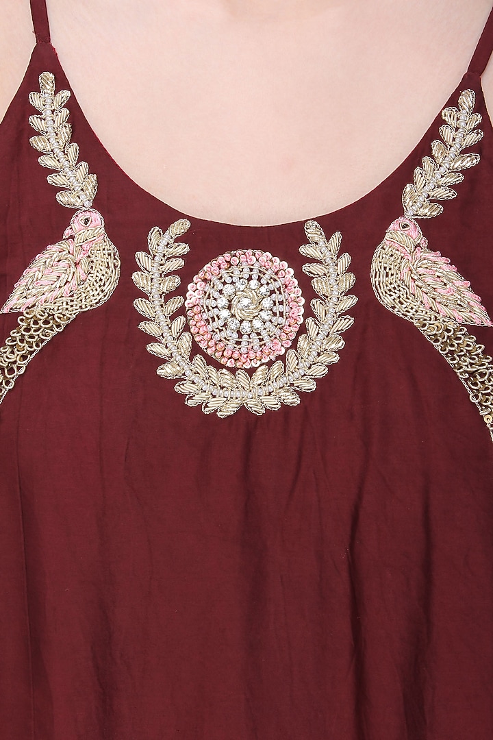 Maroon Ayaat Embroidered Top available only at Pernia's Pop Up Shop.