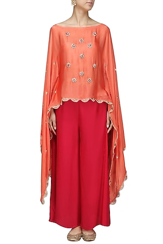 Orange Nargis Embroidered Cape by Fancy Pants