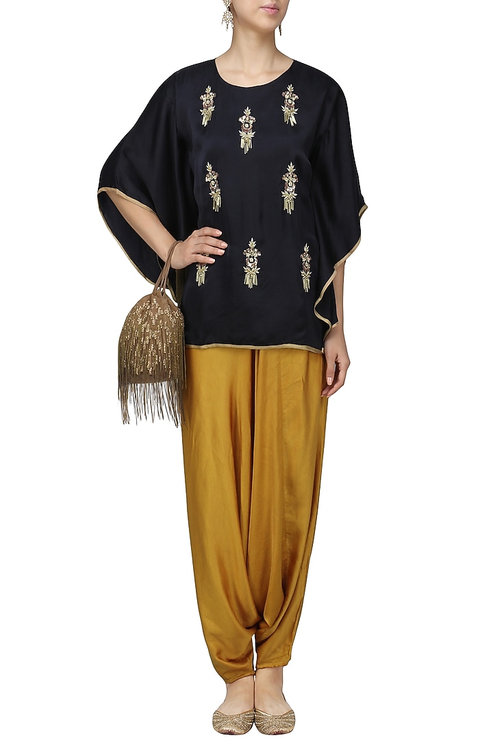 Navy Blue Meera Embellished Cape Sleeves Top available only at Pernia's Pop Up Shop.