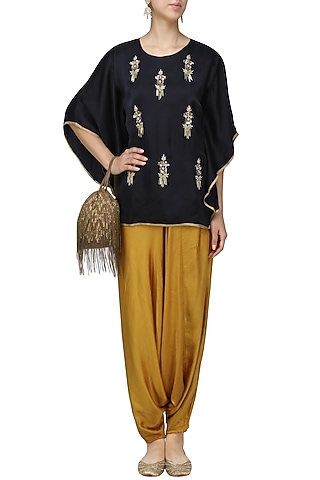 Navy Blue Meera Embellished Cape Sleeves Top by Fancy Pants
