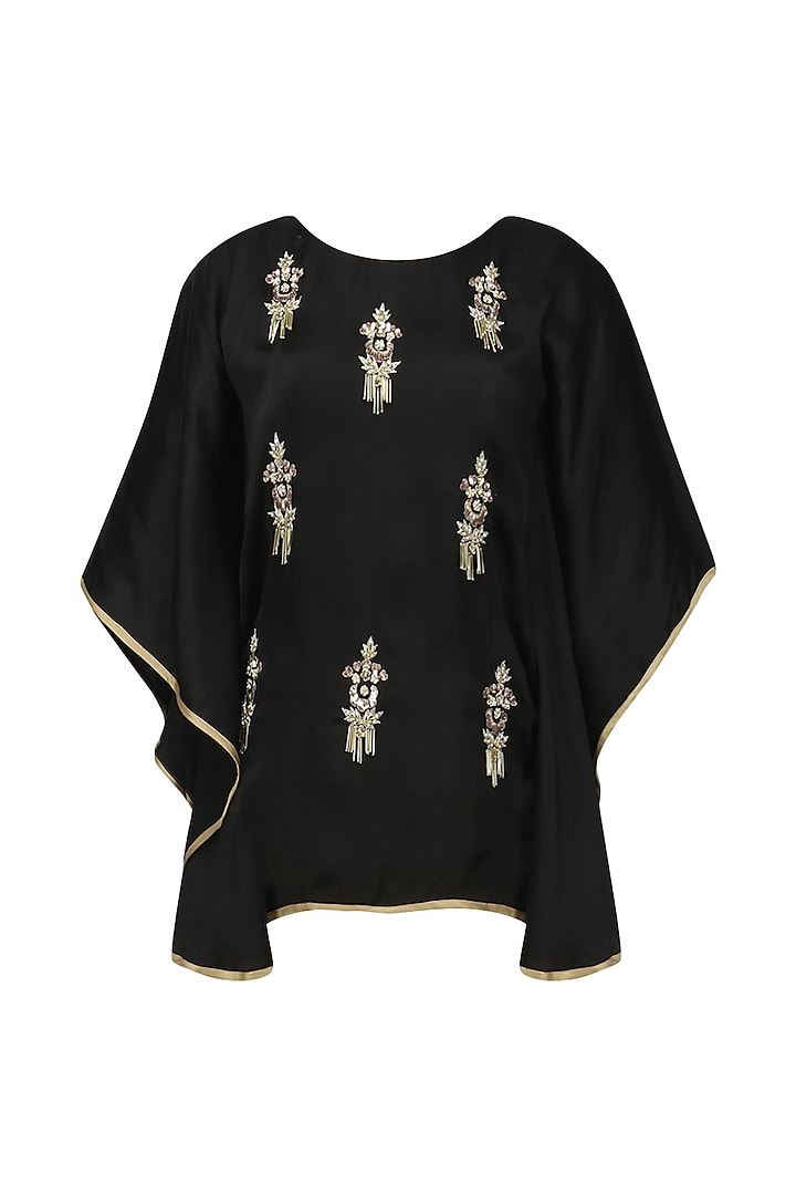 Black Meera Embellished Cape Sleeves Top by Fancy Pants