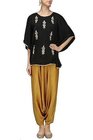 Black Meera Embellished Cape Sleeves Top by Fancy Pants