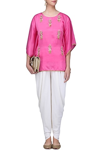Light Pink Meera Embellished Cape Sleeves Top by Fancy Pants