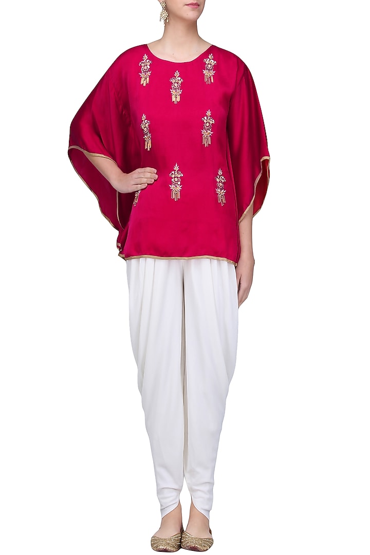 Dark pink Meera Embellished Cape Sleeves Top available only at Pernia's Pop Up Shop.