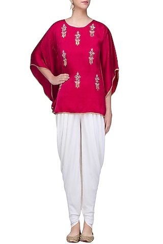 Dark Pink Meera Embellished Cape Sleeves Top by Fancy Pants