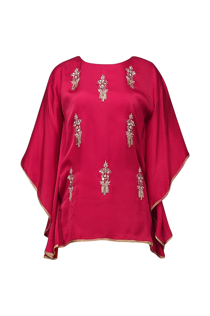 Red Meera Embellished Cape Sleeves Top by Fancy Pants
