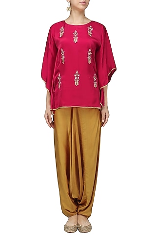 Red Meera Embellished Cape Sleeves Top by Fancy Pants