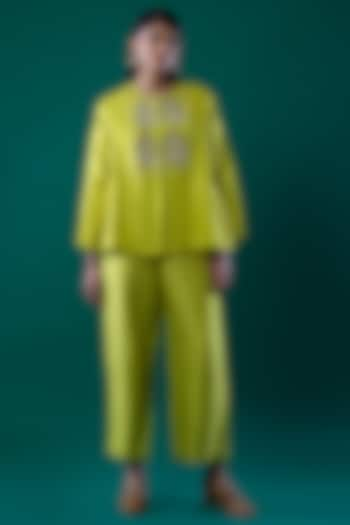 Lime Green Brocade Pant Set by FEBo6 at Pernia's Pop Up Shop