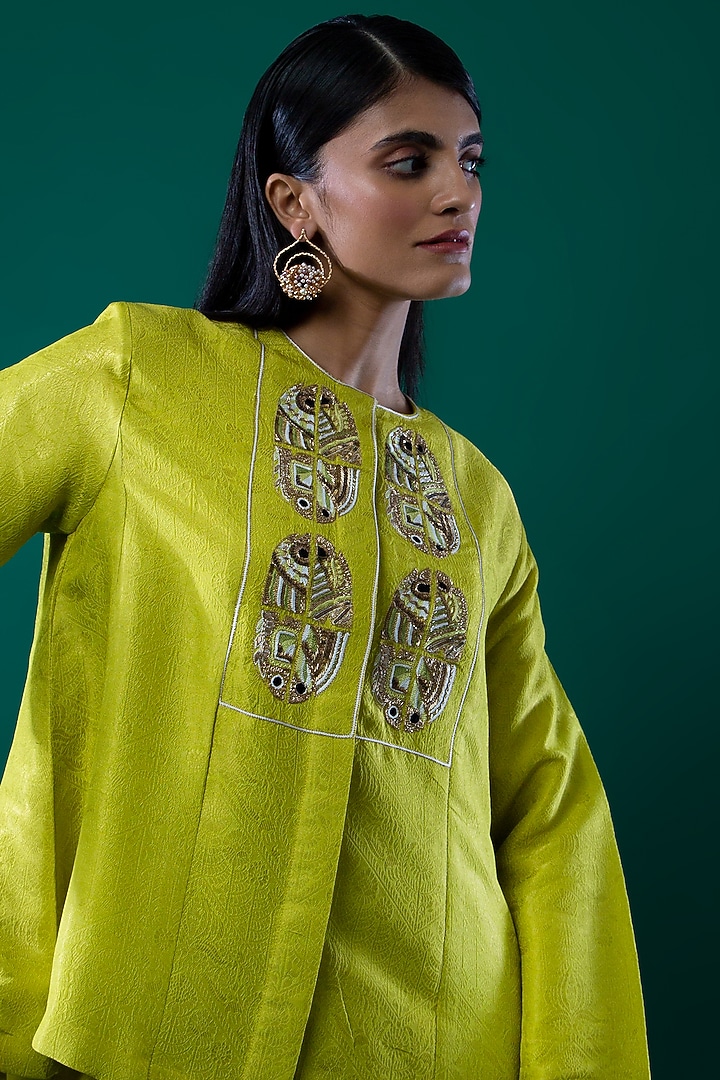 Lime Green Brocade Pant Set by FEBo6 at Pernia's Pop Up Shop