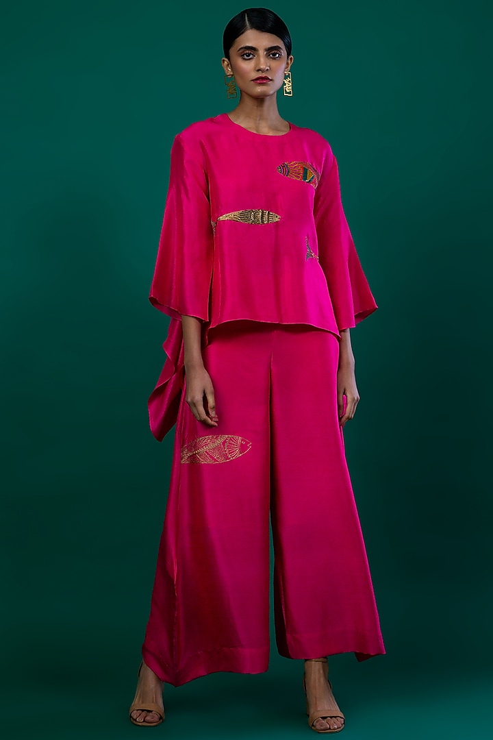 Hot Pink Hand Embroidered Top by FEBo6