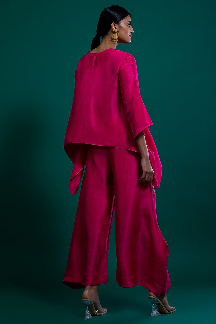 Hot Pink Hand Embroidered Flared Pants by FEBo6 at Pernia's Pop Up Shop