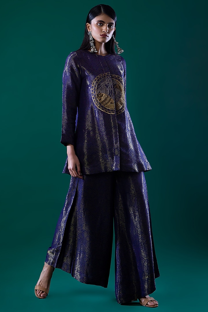 Violet Blue Zardosi Embroidered Flared Pants by FEBo6