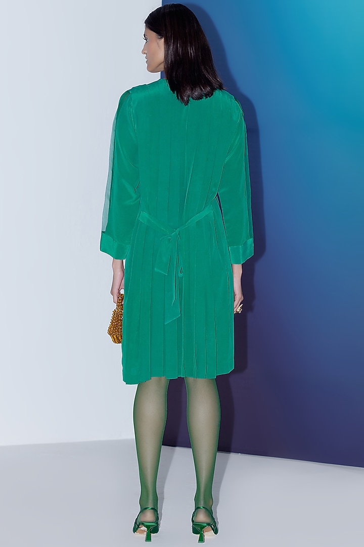 Emerald Green Pure Silk Pleated Summer Dress by FEBo6 at Pernia's Pop Up Shop
