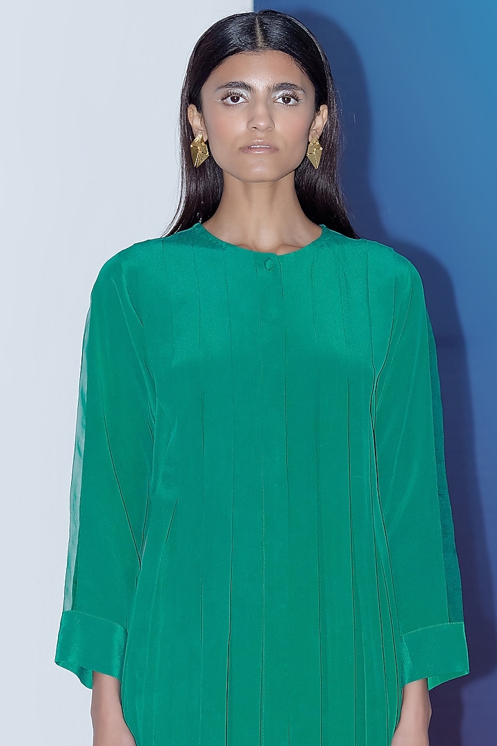 Emerald Green Pure Silk Pleated Summer Dress by FEBo6 at Pernia's Pop Up Shop