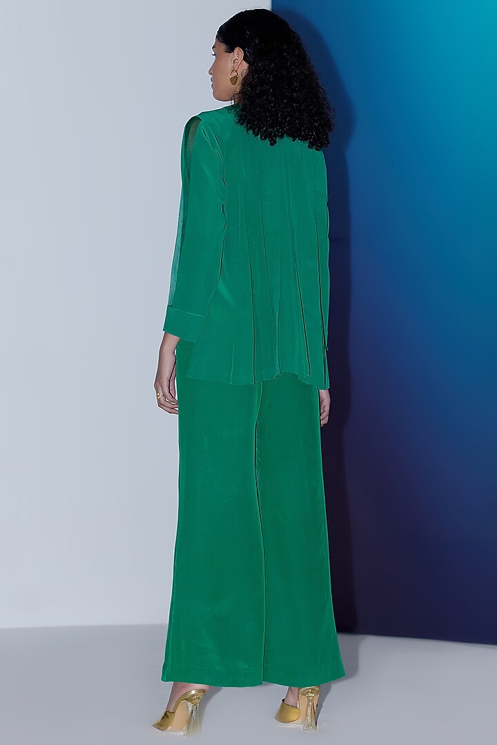 Emerald Green Silk Pleated Co-Ord Set by FEBo6 at Pernia's Pop Up Shop