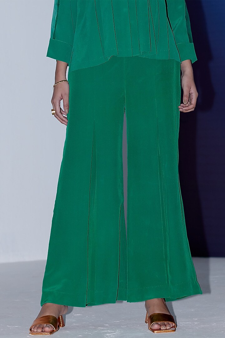 Emerald Green Silk Pleated Co-Ord Set by FEBo6 at Pernia's Pop Up Shop