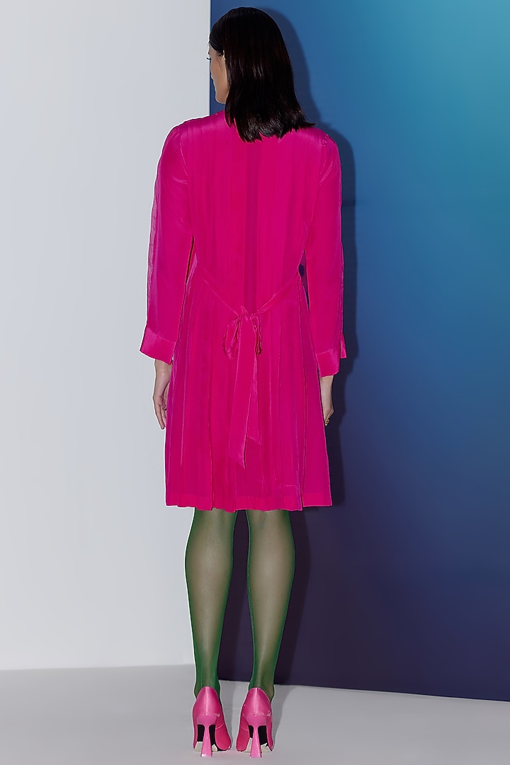 Hot Pink Pure Silk Pleated Summer Dress by FEBo6 at Pernia's Pop Up Shop