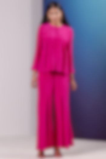 Hot Pink Silk Pleated Co-Ord Set by FEBo6