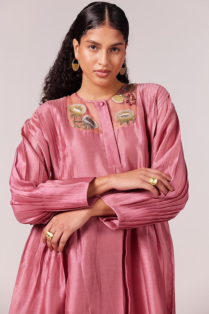 Mulberry Pink Chanderi Embellished Summer Dress by FEBo6 at Pernia's Pop Up Shop